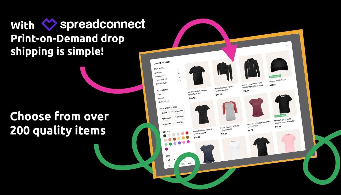 screenshot of spreadconnect backend with product customization options